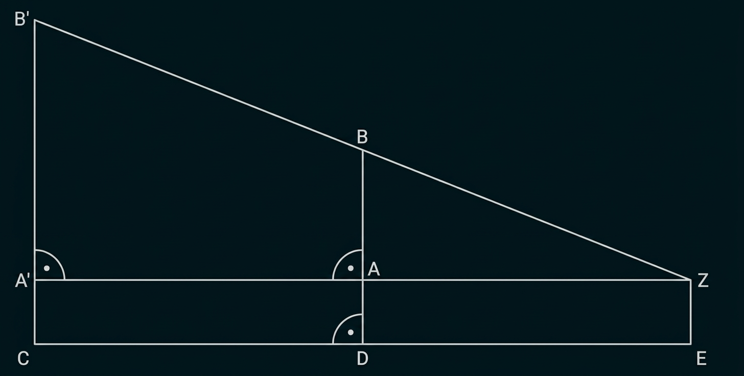 Geometrische Skizze mit den Punkten A, B, C, D, E, A′, B′ und Z sowie rechten Winkeln.